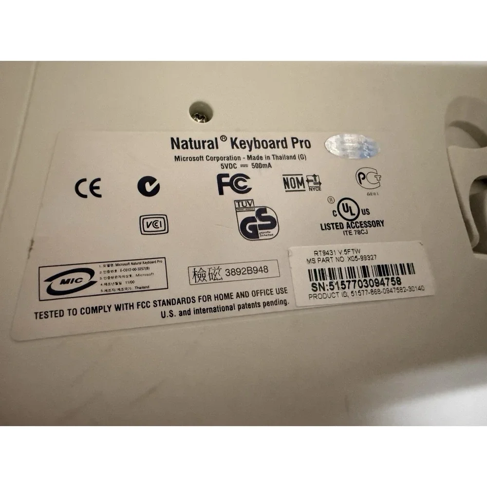 Microsoft Natural Pro Ergonomic USB PS/2 Keyboard Model RT9431 V:5FTW Tested